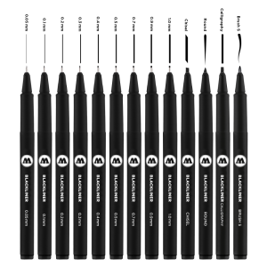 Feutres fins noirs Molotow Blackliner, Set 3